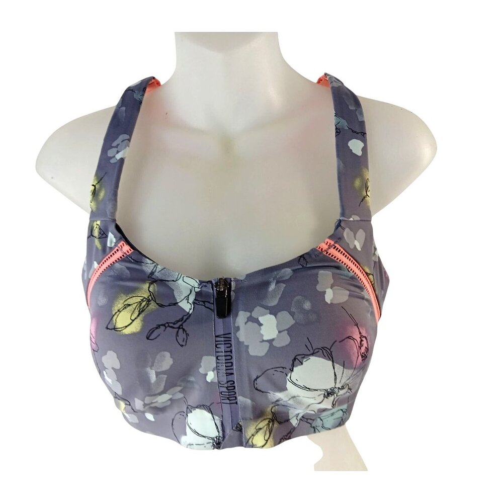Victorias Secret Sport Floral Zip Sports Bra 32DDD Incredible Knockout Ultra Max - Picture 1 of 12